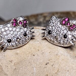 Hello Kitty Sterling Silver 925 CZ Earrings Sanrio